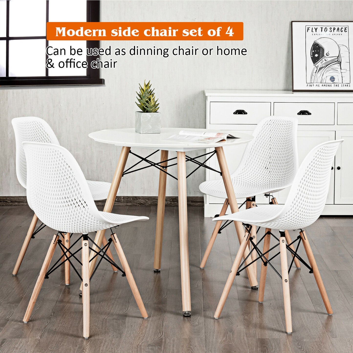 Modern Hollow Dining Chairs Set of 4 with Wood Legs