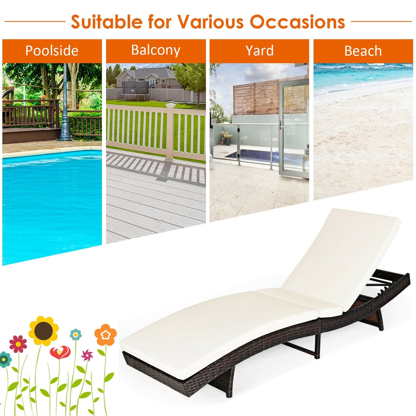 Folding Chaise Lounge with 5-Position Adjustable Backrest