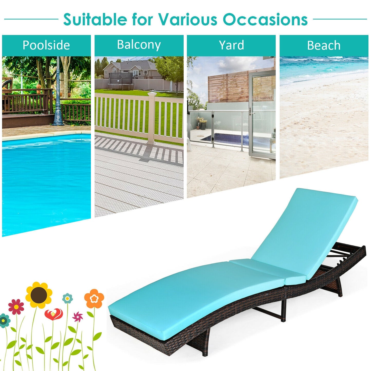 Folding Chaise Lounge with 5-Position Adjustable Backrest