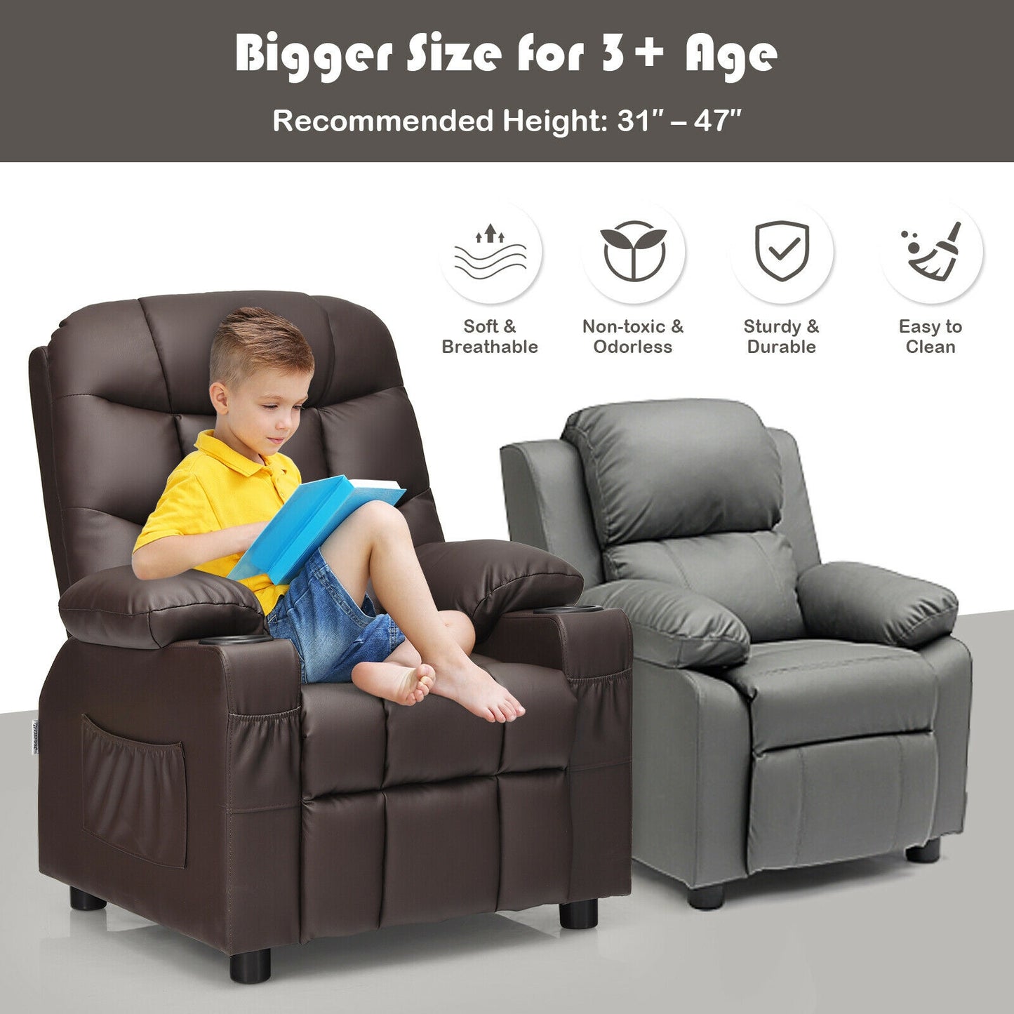 Kids Recliner Chair with Cup Holder and Footrest