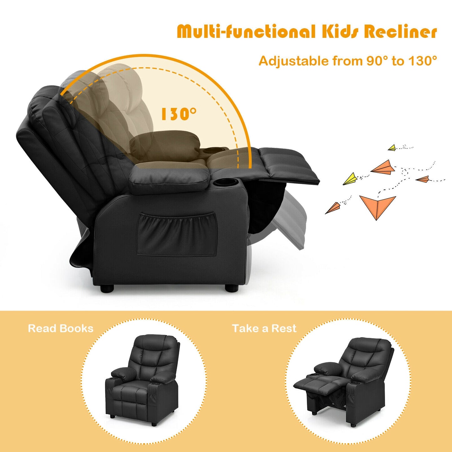 Kids Recliner Chair with Cup Holder and Footrest