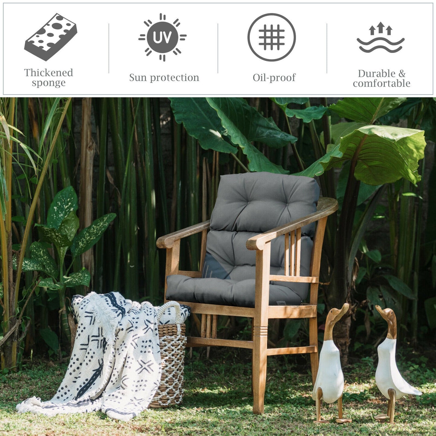 Tufted Outdoor Chair Cushion 44x22 Inch High Back Pad