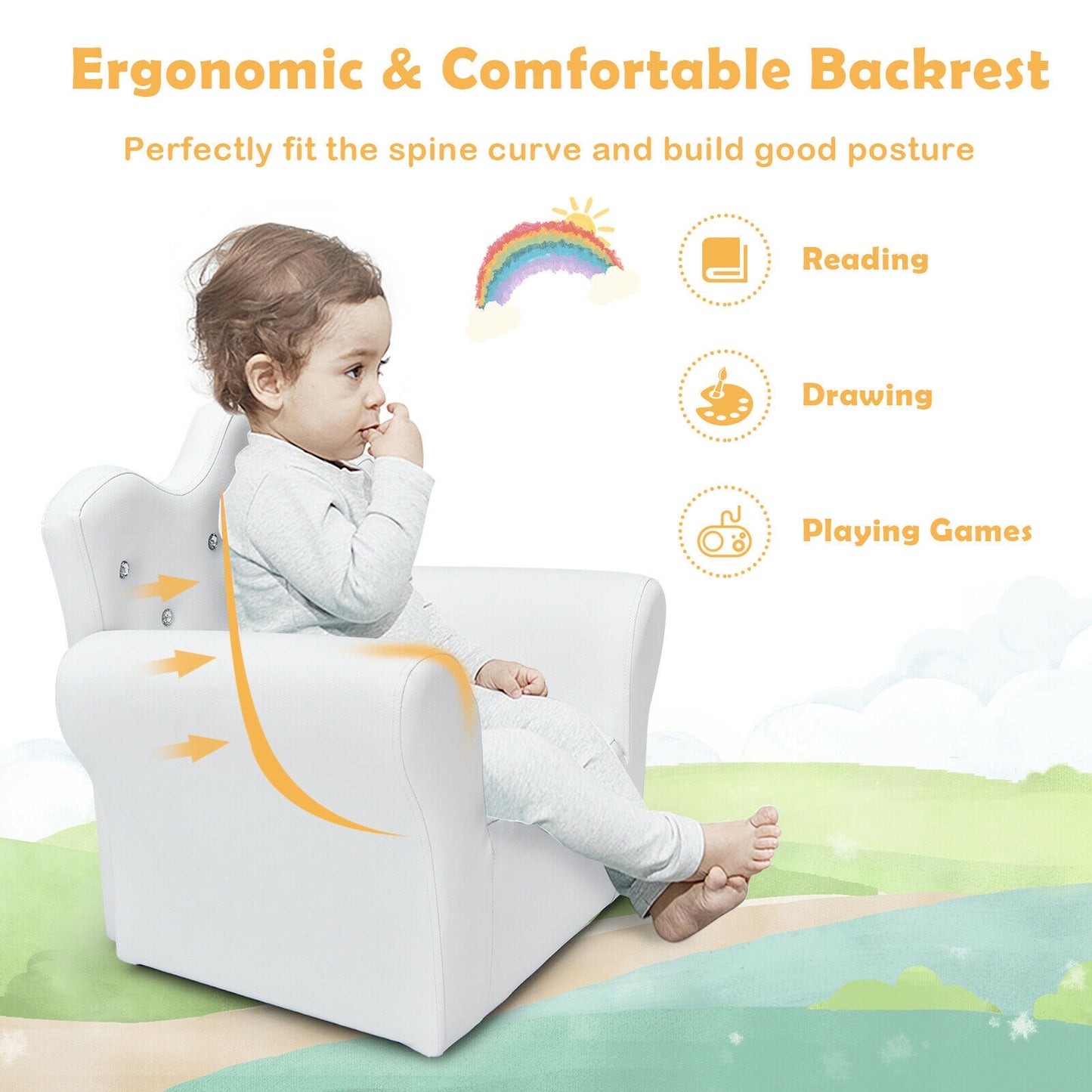 Kids Sofa Armrest Chair with Ottoman for Toddlers