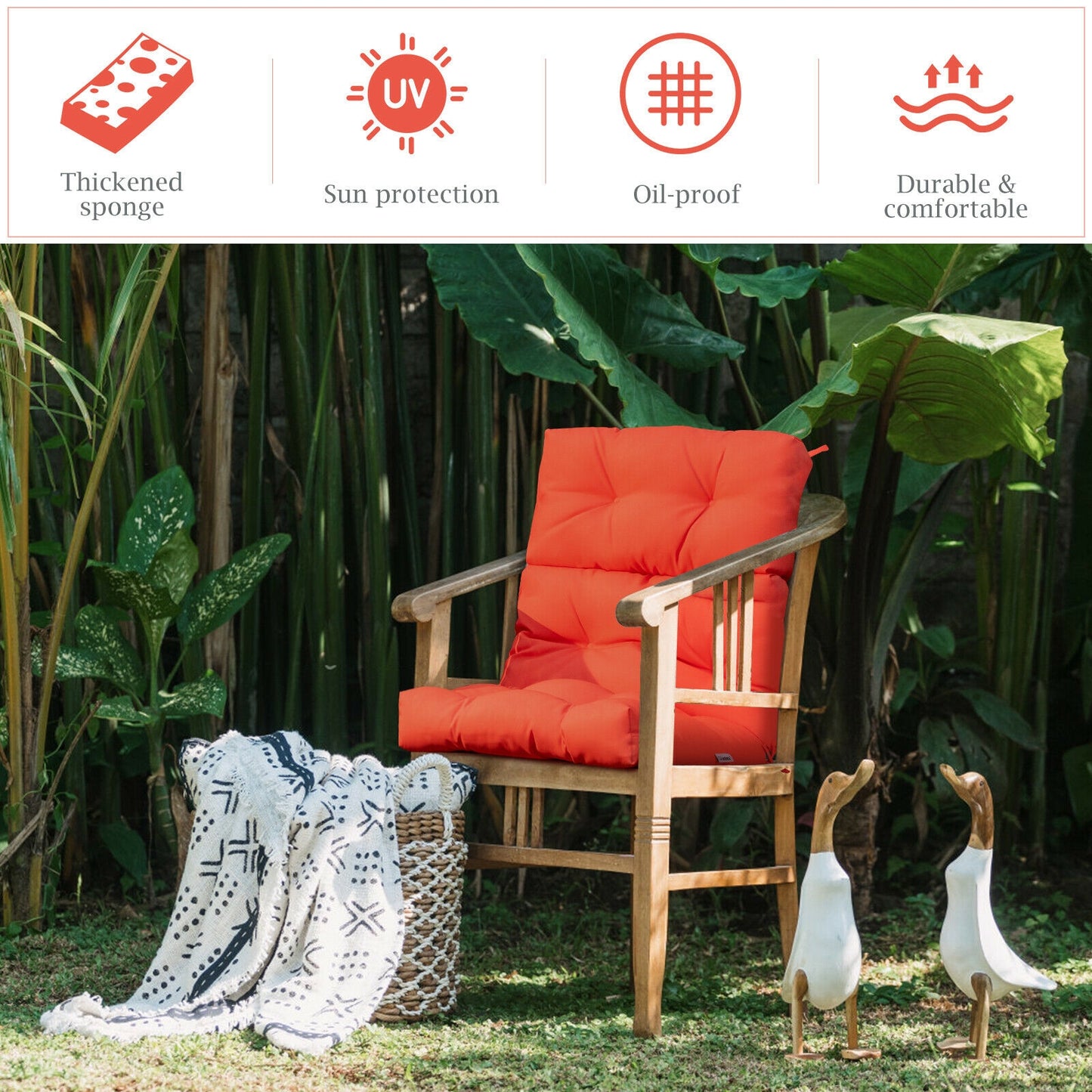 Tufted Outdoor Chair Cushion 44x22 Inch High Back Pad