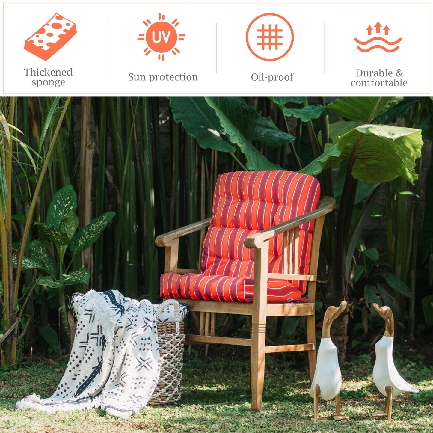 Tufted Outdoor Chair Cushion 44x22 Inch High Back Pad
