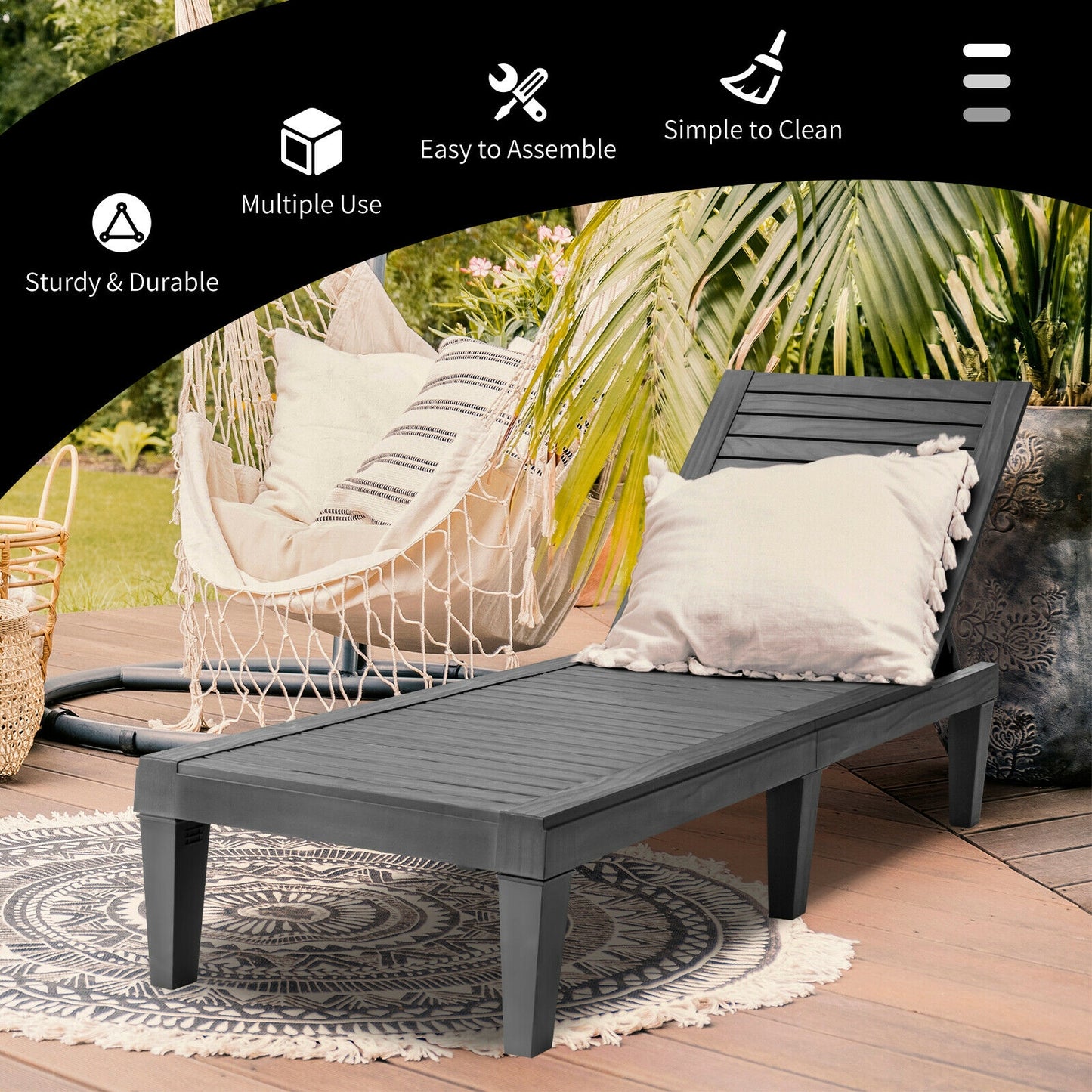 Adjustable Outdoor Chaise Lounge Chair with 5-Position Backrest