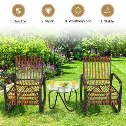 3-Piece Patio Conversation Set with Wicker Chairs & Glass Table