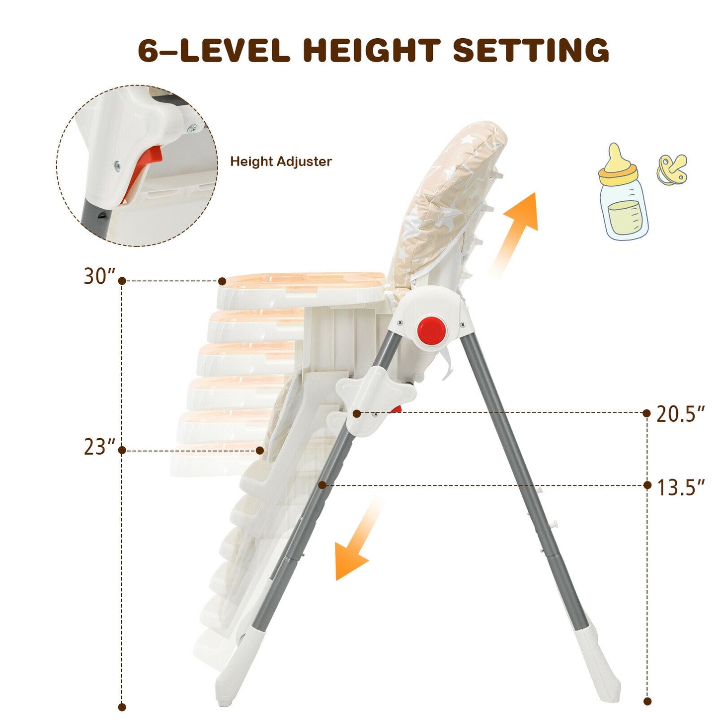 Folding Baby High Chair with 6-Level Height Adjustment