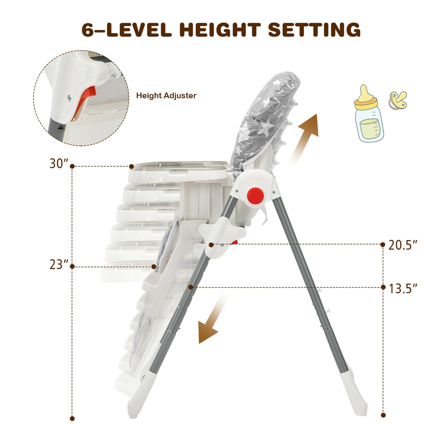Folding Baby High Chair with 6-Level Height Adjustment