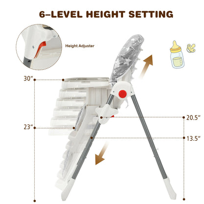 Folding Baby High Chair with 6-Level Height Adjustment