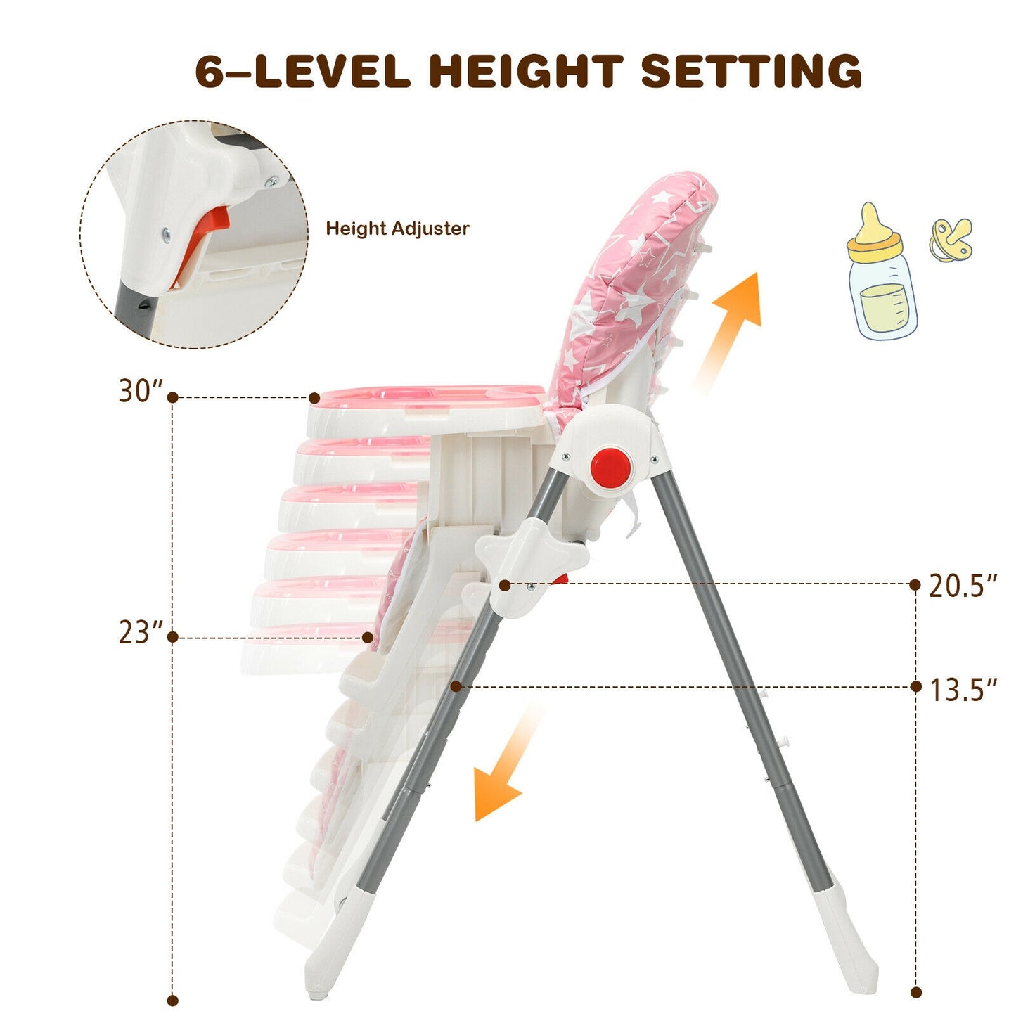 Folding Baby High Chair with 6-Level Height Adjustment
