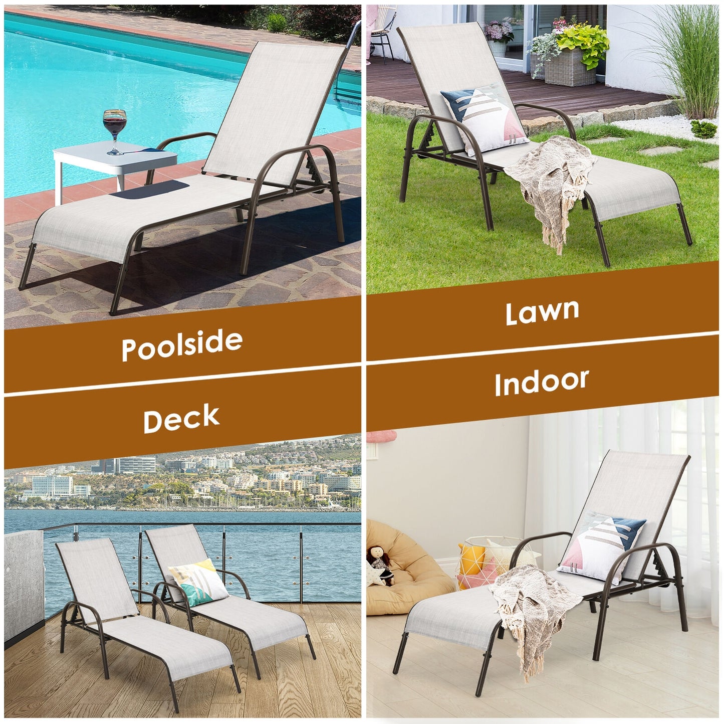 Outdoor Chaise Lounge Chairs Set of 2 with Adjustable Backrest