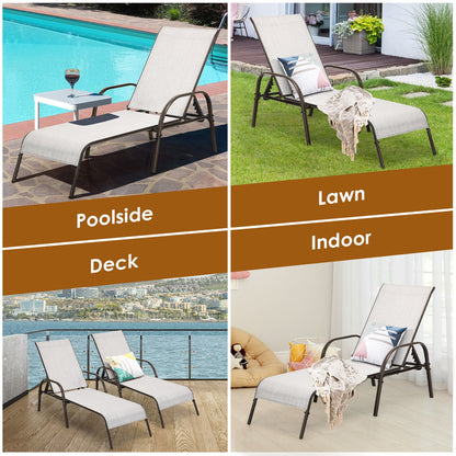 Outdoor Chaise Lounge Chairs Set of 2 with Adjustable Backrest