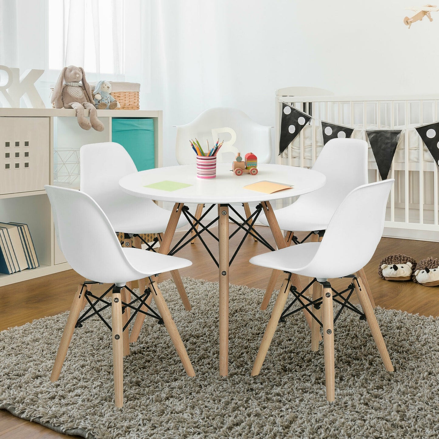 Kids Dining Chairs Set of 4 with Wood Legs