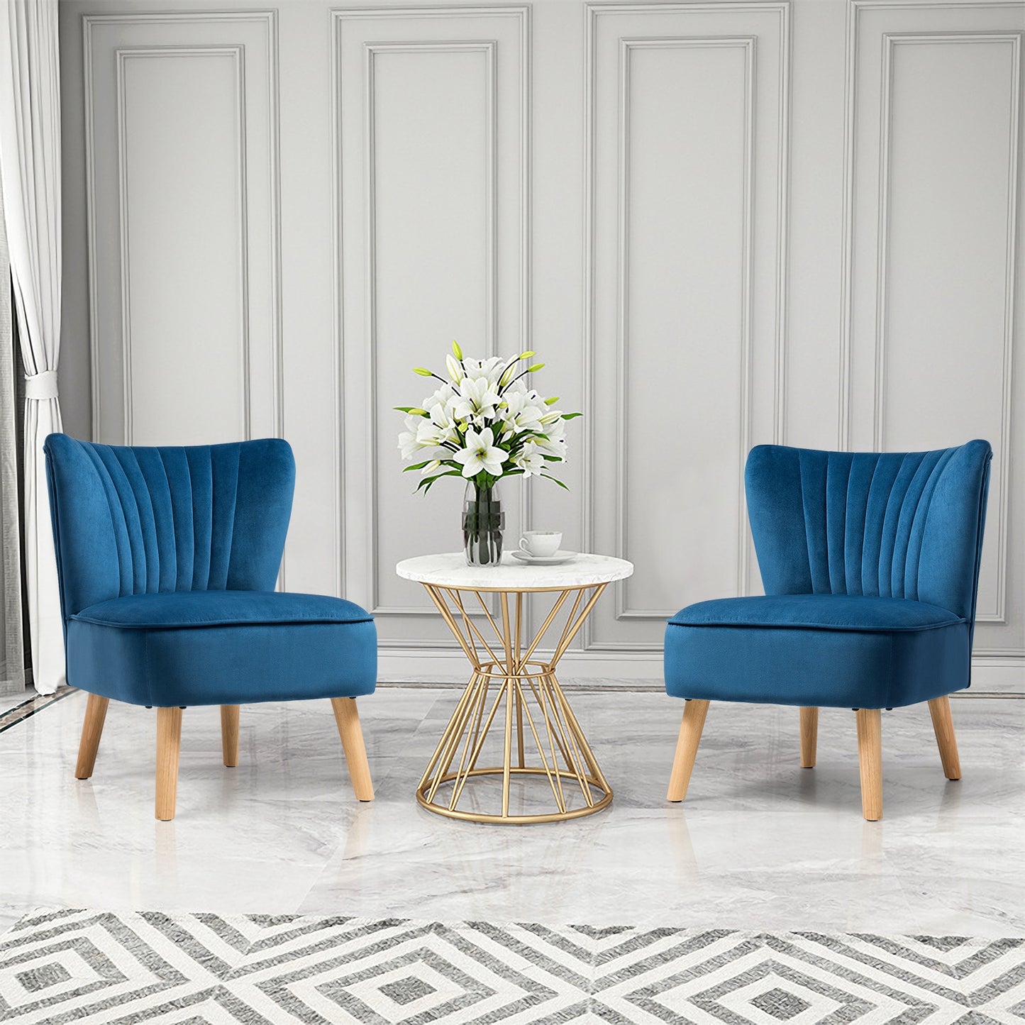 Velvet Accent Chair with Wood Legs - Armless Design