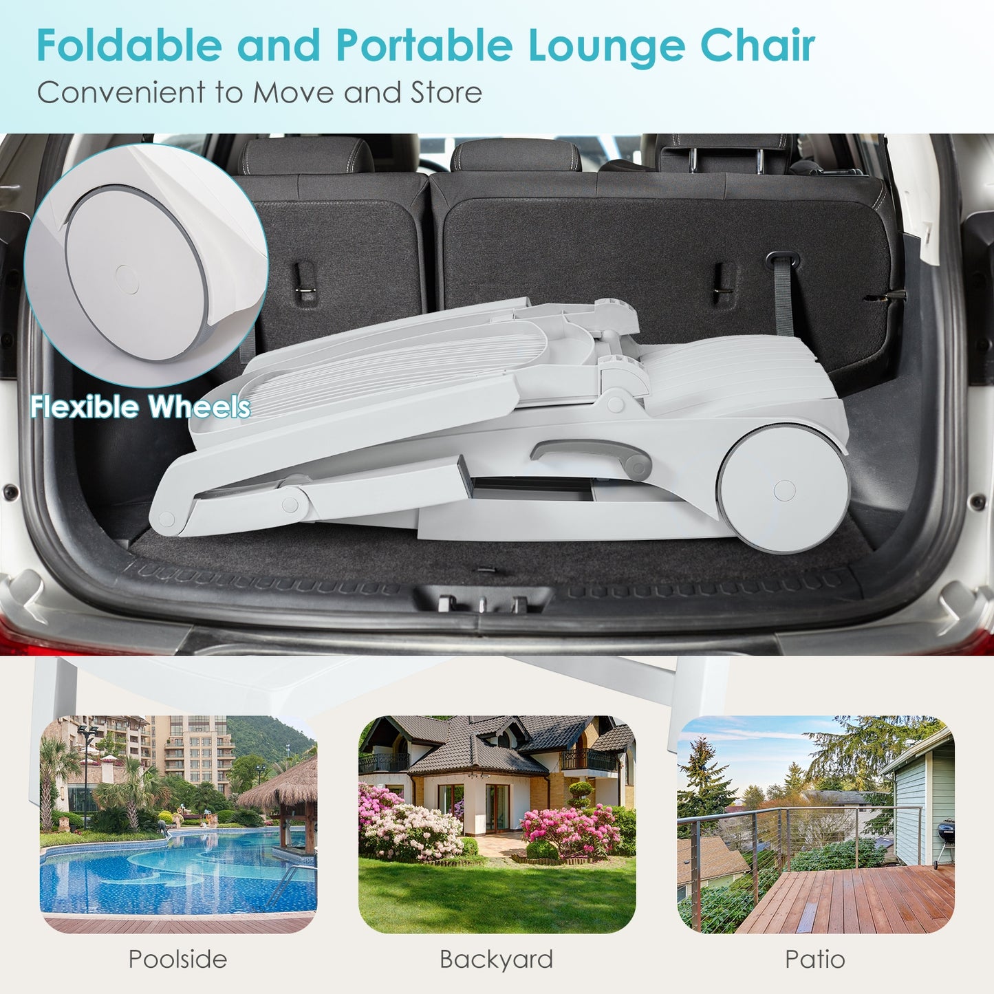 Adjustable Patio Sun Lounger with Wheels and Storage