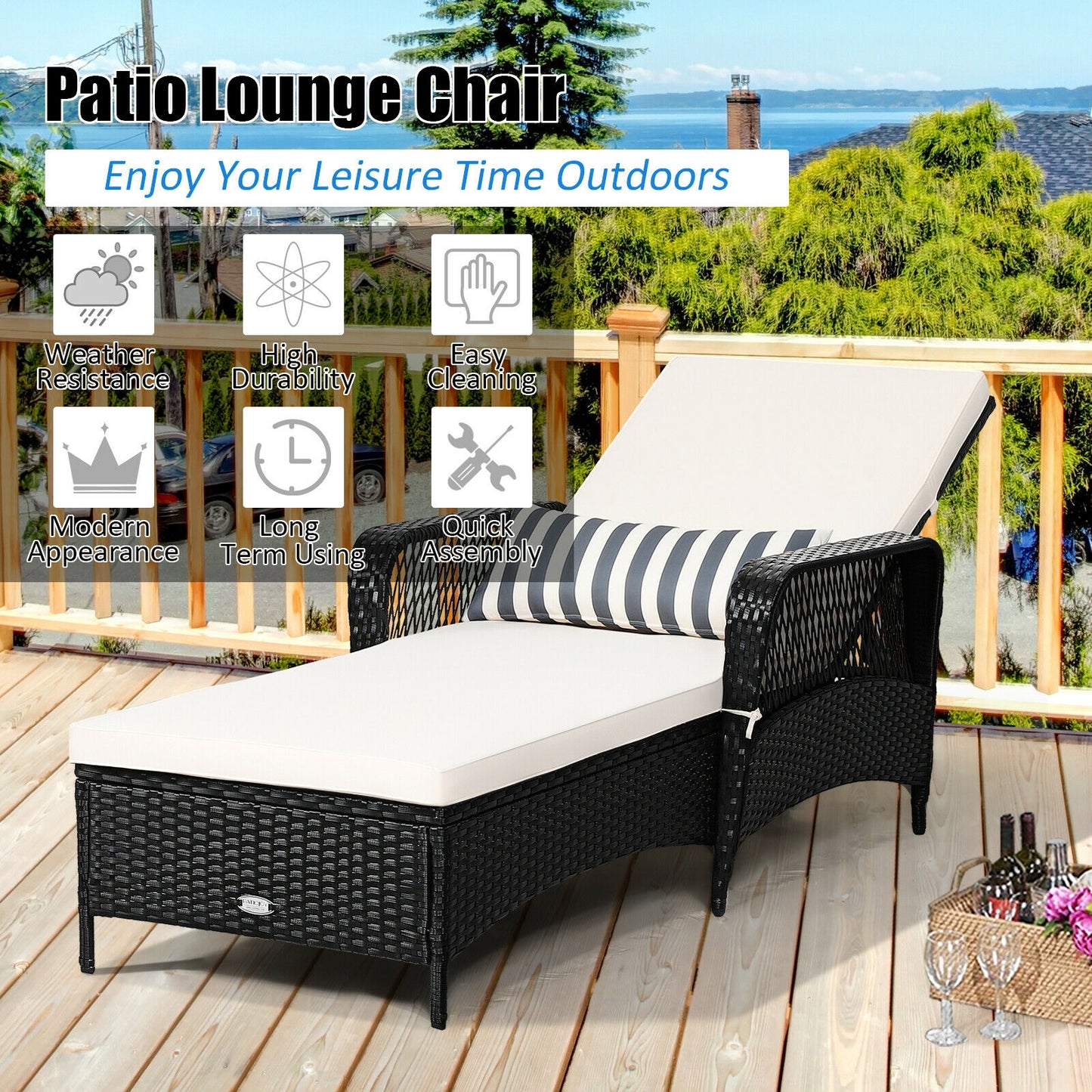 Adjustable Chaise Lounge Chair with Cushion & Pillow