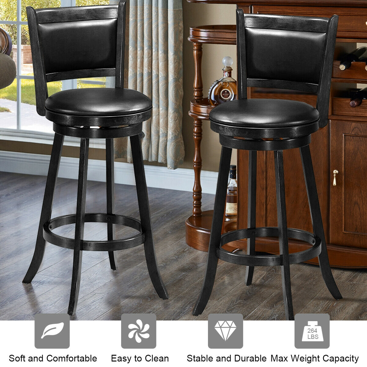 29-Inch Swivel Bar Stools Set of 2 with Cushioned Seat