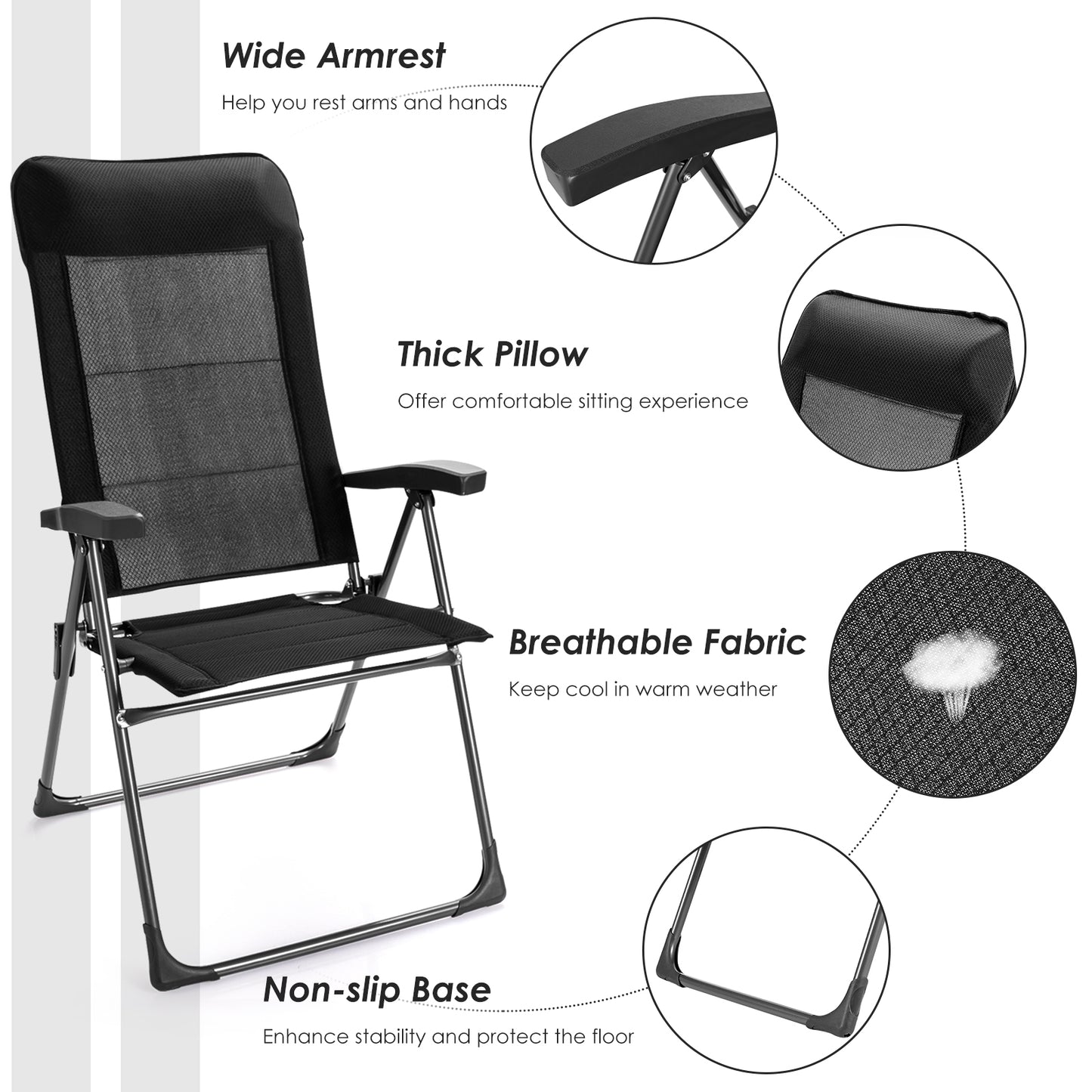 Folding Patio Dining Chairs Set of 2 with Adjustable Backrest