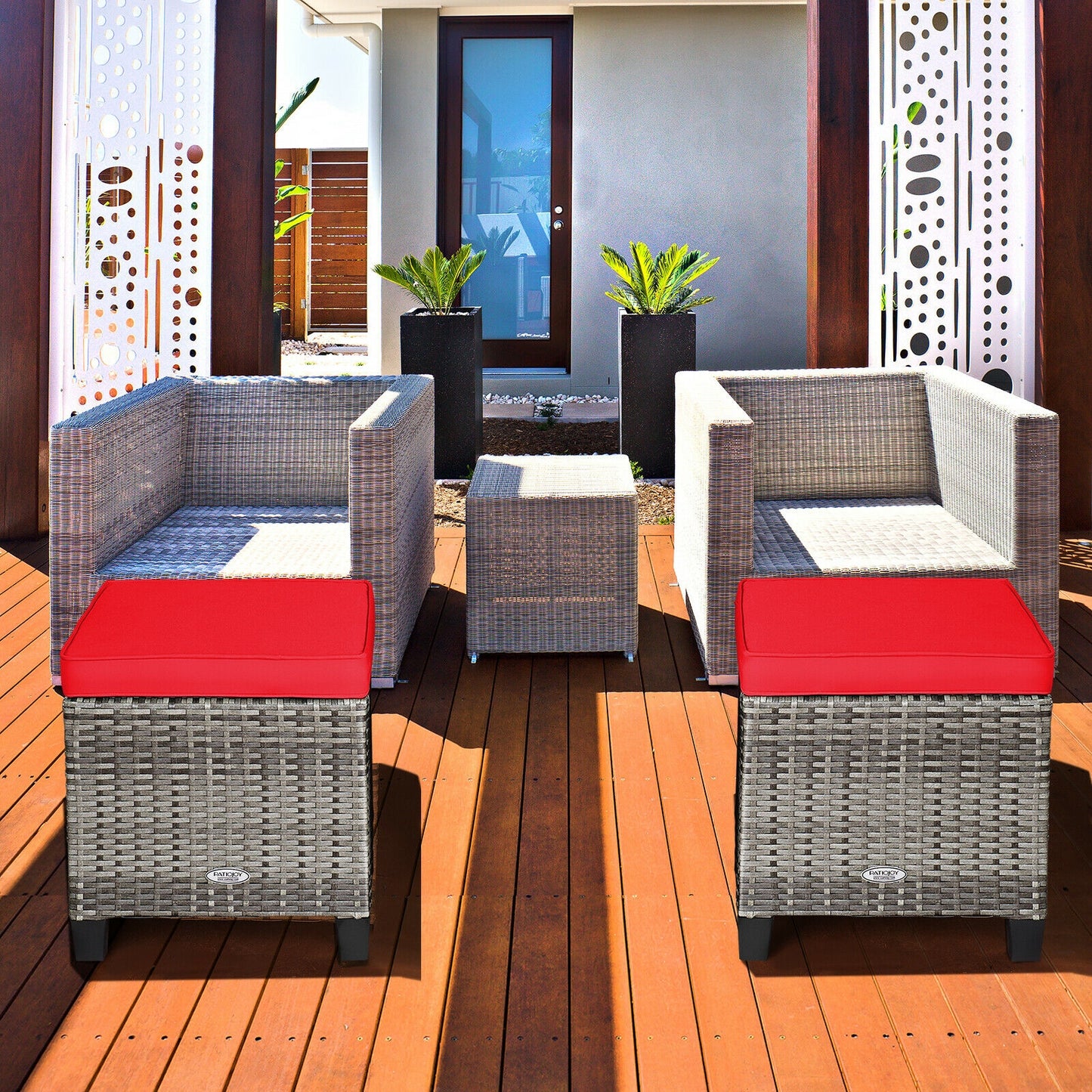 Patio Rattan Ottoman Set with Removable Cushions (2-Piece)