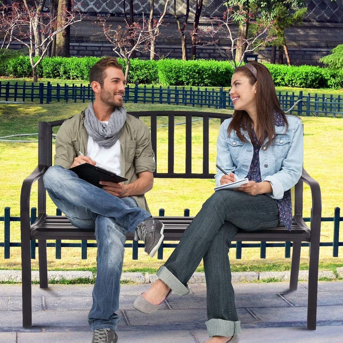50 Inch Steel Patio Bench Loveseat for Outdoor Garden