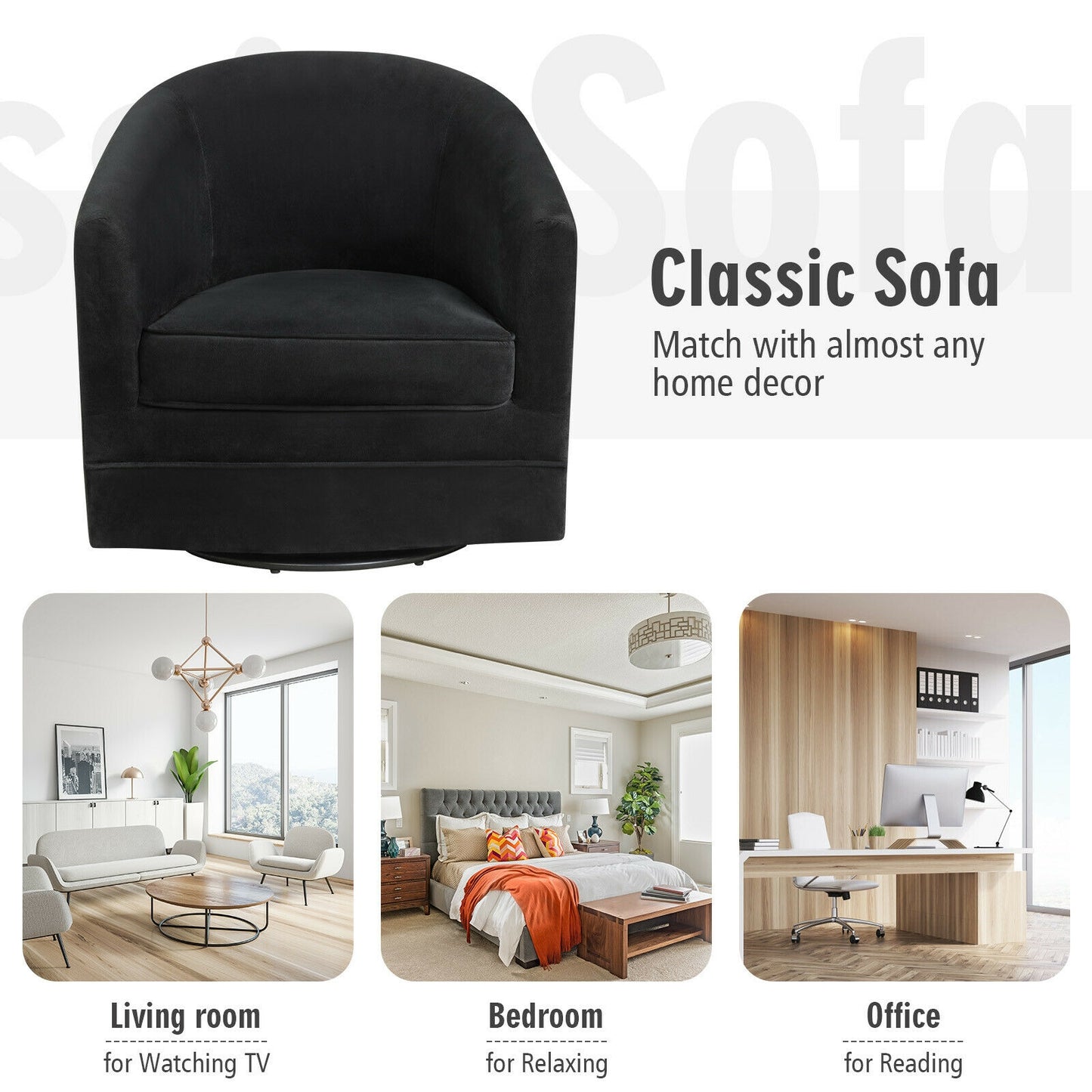 Swivel Barrel Accent Chair with 360-Degree Rotation