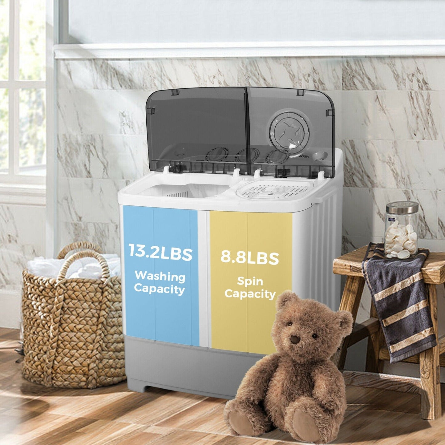 2-in-1 Portable 22lbs Capacity Washing Machine with Timer Control