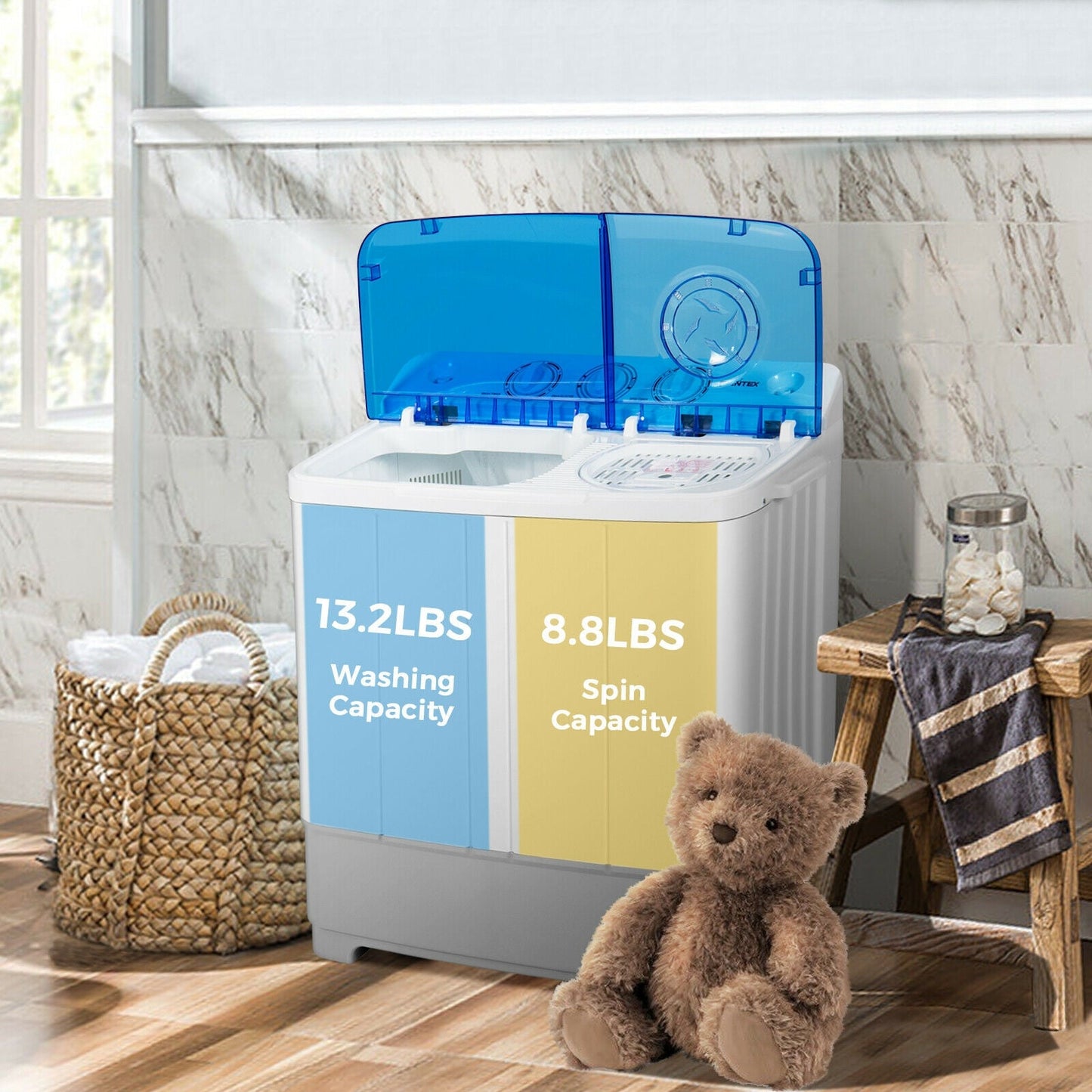 2-in-1 Portable 22lbs Capacity Washing Machine with Timer Control