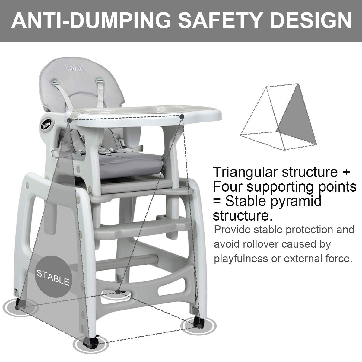 3-in-1 Convertible High Chair with Lockable Wheels