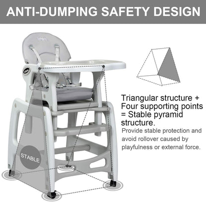 3-in-1 Convertible High Chair with Lockable Wheels