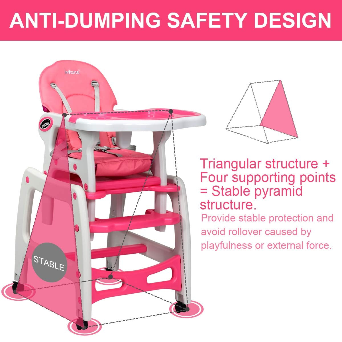 3-in-1 Convertible High Chair with Lockable Wheels