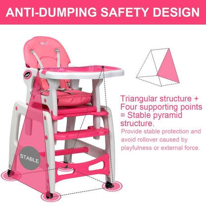 3-in-1 Convertible High Chair with Lockable Wheels