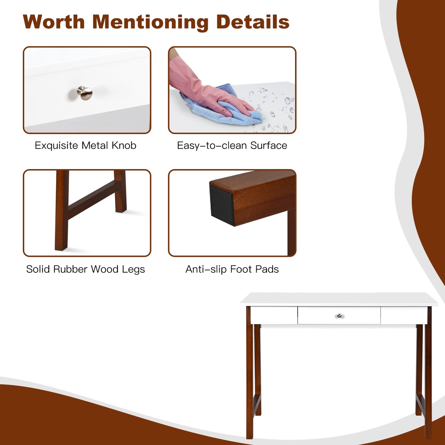 Writing Desk with Drawer - 42" Computer & Vanity Table