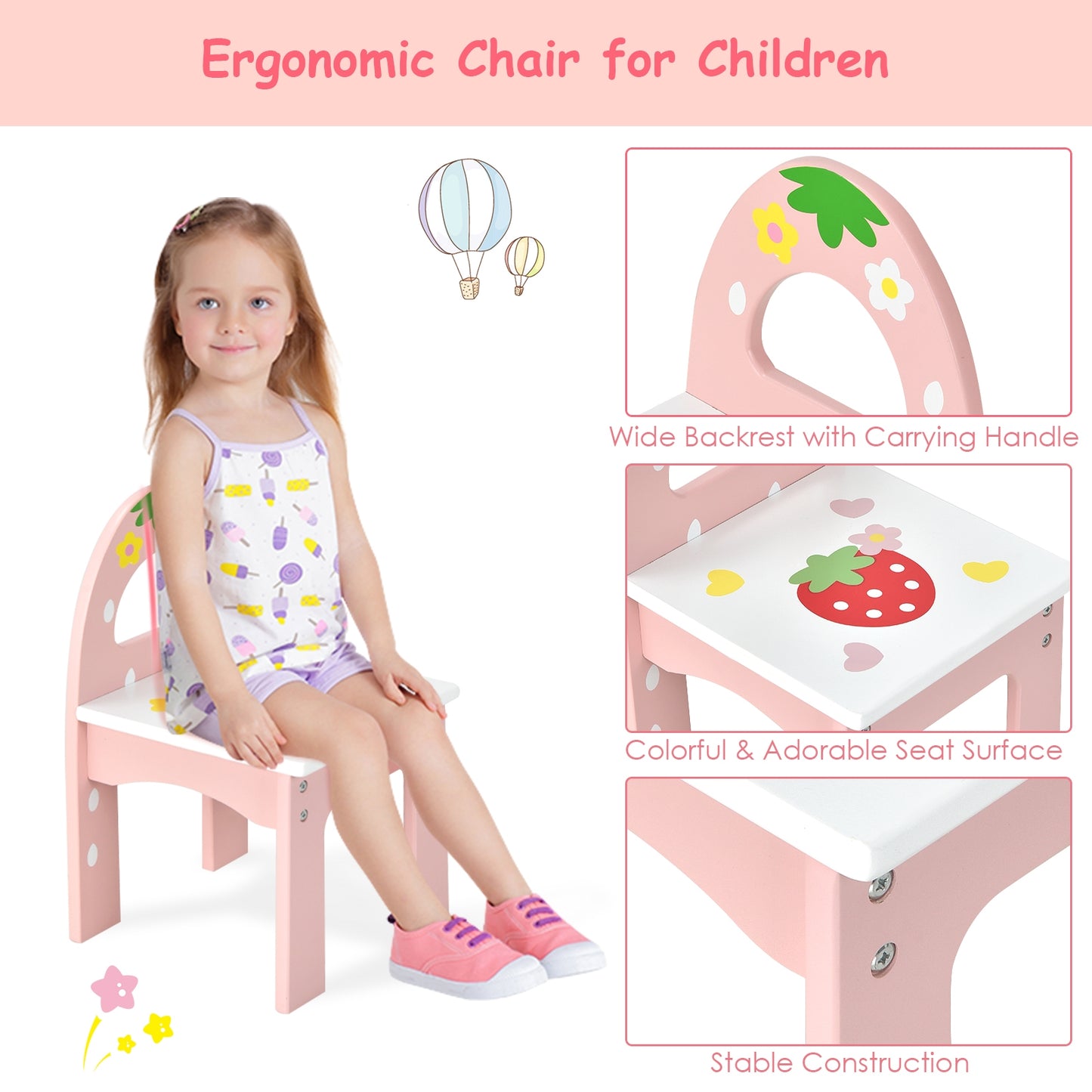 Kids Vanity Table Set with Tri-Fold Mirror and Chair