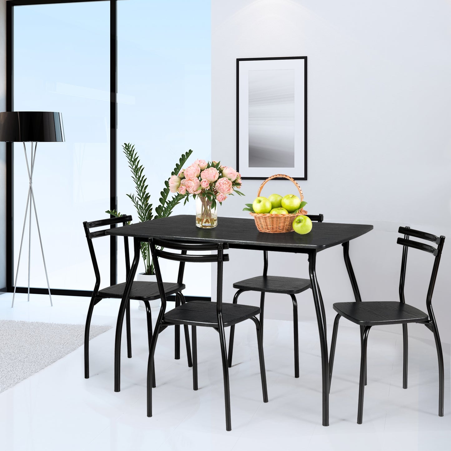 5-Piece Dining Table Set with 4 Chairs and Steel Frame