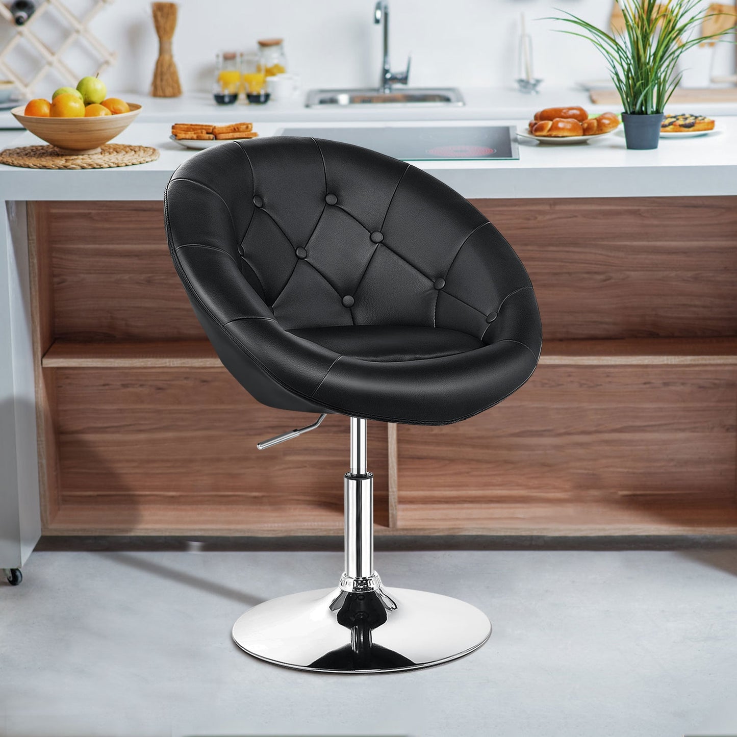 Adjustable Swivel Round Accent Chair with Tufted Back