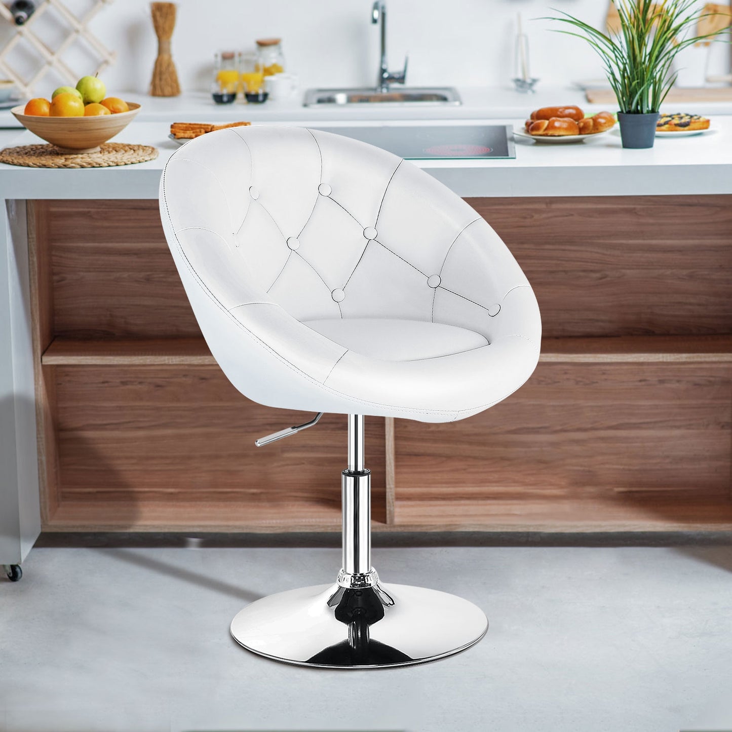 Adjustable Swivel Round Accent Chair with Tufted Back