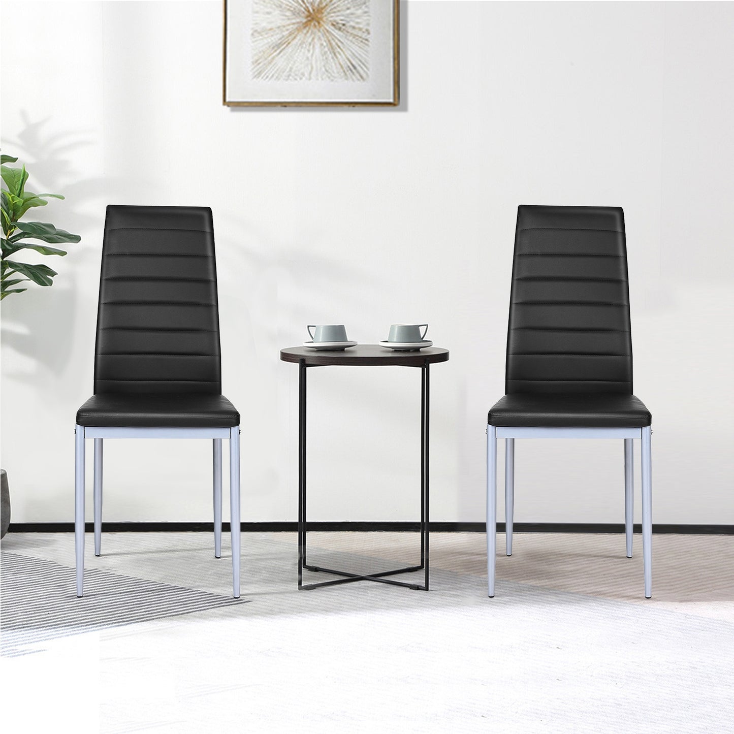 PVC Leather Dining Side Chairs Set of 4 - Black