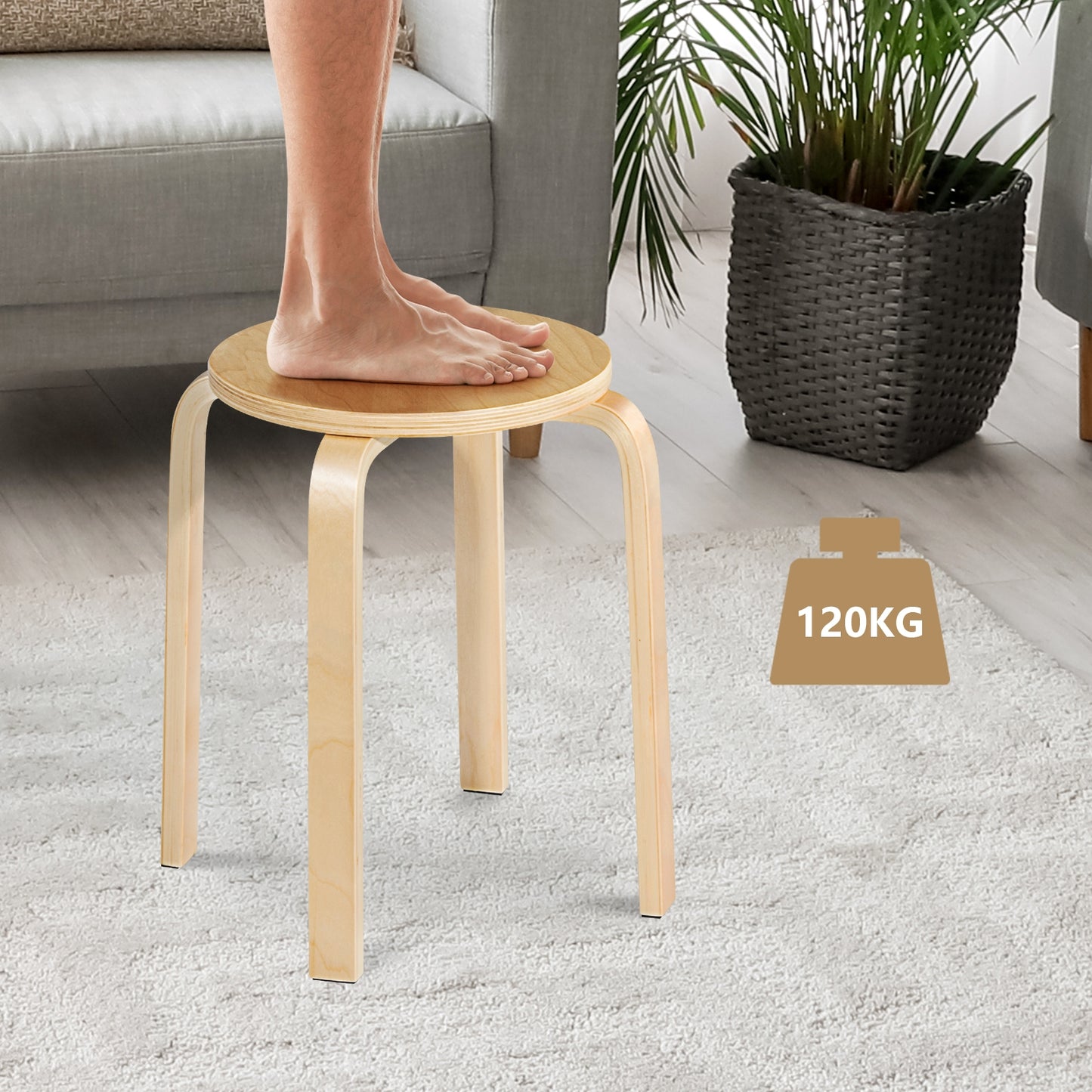 18-Inch Backless Wooden Dining Chairs - Set of 4
