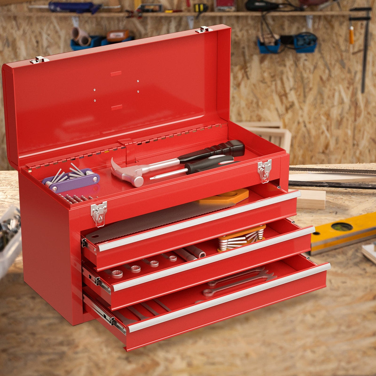 Portable Garage Mechanic Tool Cabinet Box with 3 Drawers