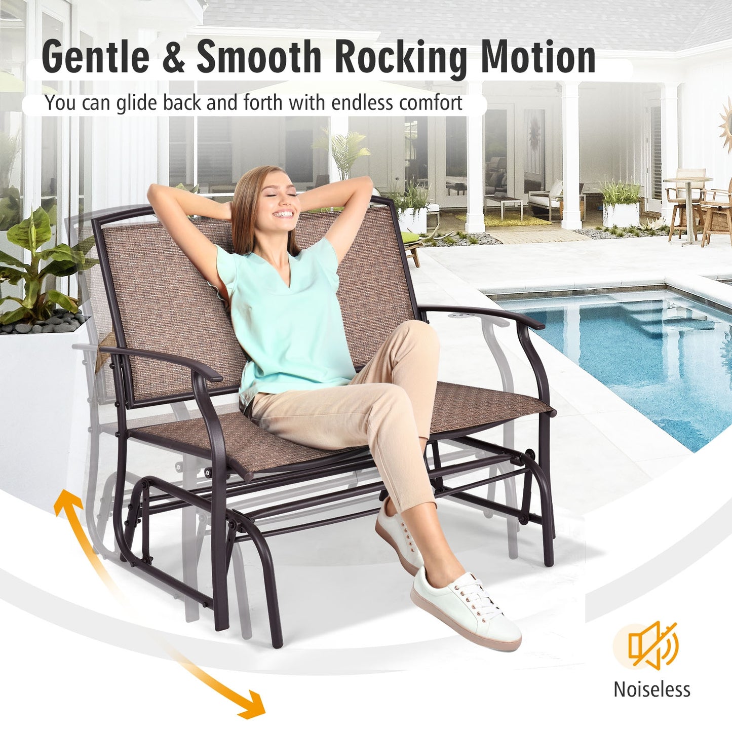Outdoor Rocking Loveseat for Two - Steel Frame Patio Chair