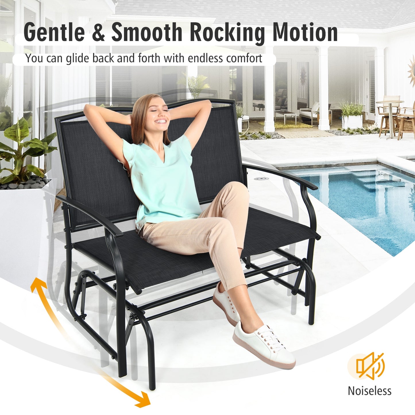 Outdoor Rocking Loveseat for Two - Steel Frame Patio Chair