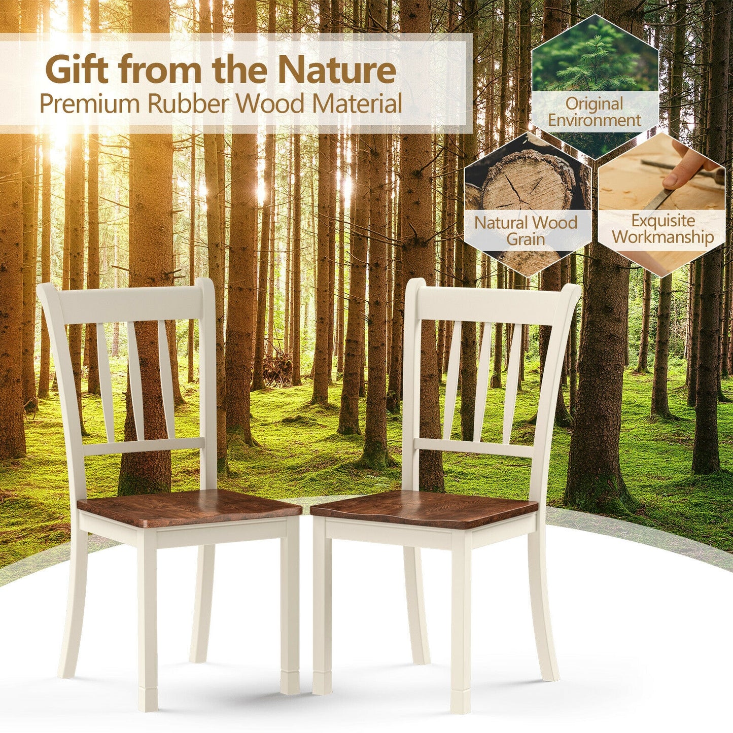 Spindle Back Wood Dining Chairs - Set of 2