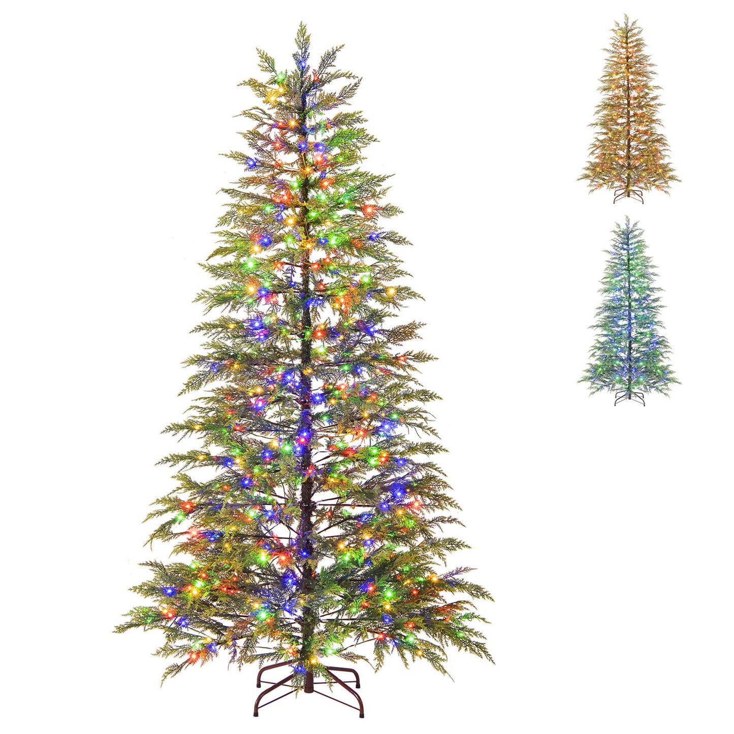 7.5 Feet Artificial Christmas Tree with Branch Tips and Colorful LED Lights