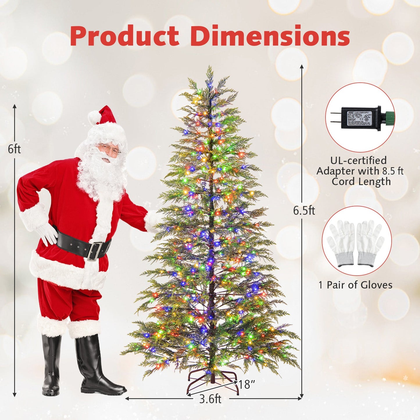 7.5 Feet Artificial Christmas Tree with Branch Tips and Colorful LED Lights