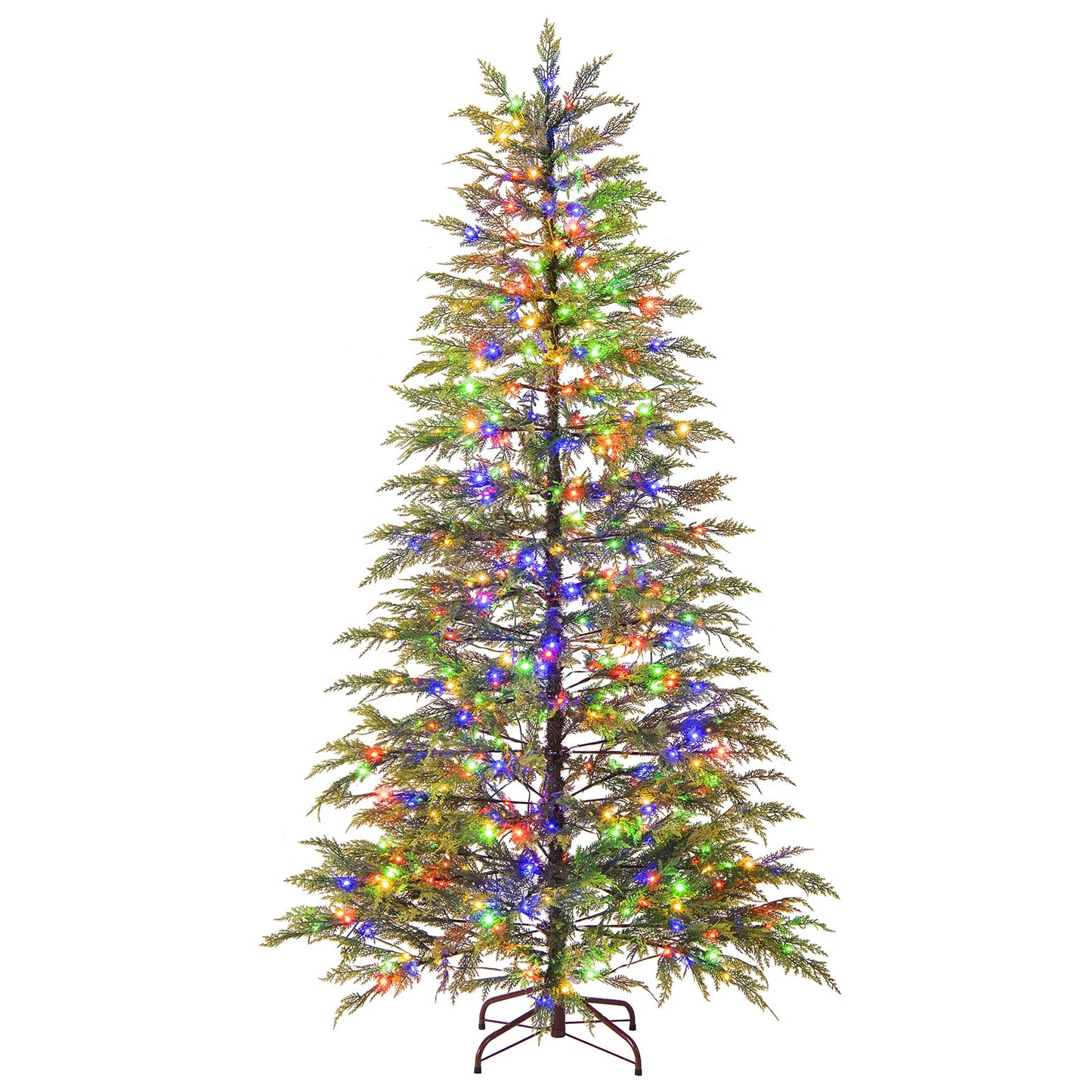 7.5 Feet Artificial Christmas Tree with Branch Tips and Colorful LED Lights