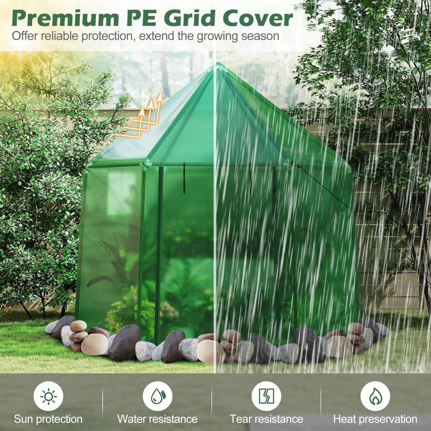 6.5 x 5.6 x 6.2 FT Mini Walk-in Greenhouse Portable Outdoor Warm House for Winter with PE Cover-Green