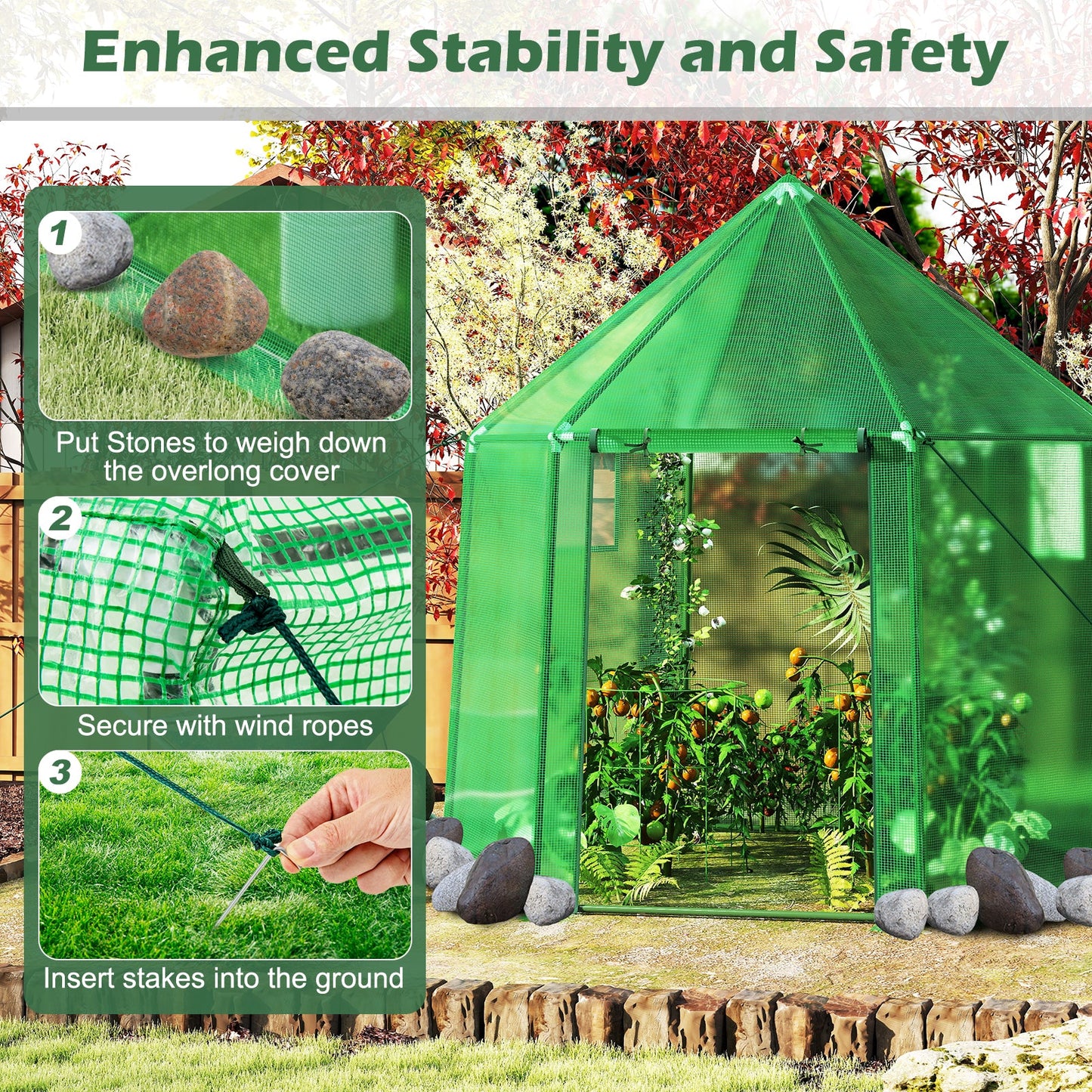 6.5 x 5.6 x 6.2 FT Mini Walk-in Greenhouse Portable Outdoor Warm House for Winter with PE Cover-Green