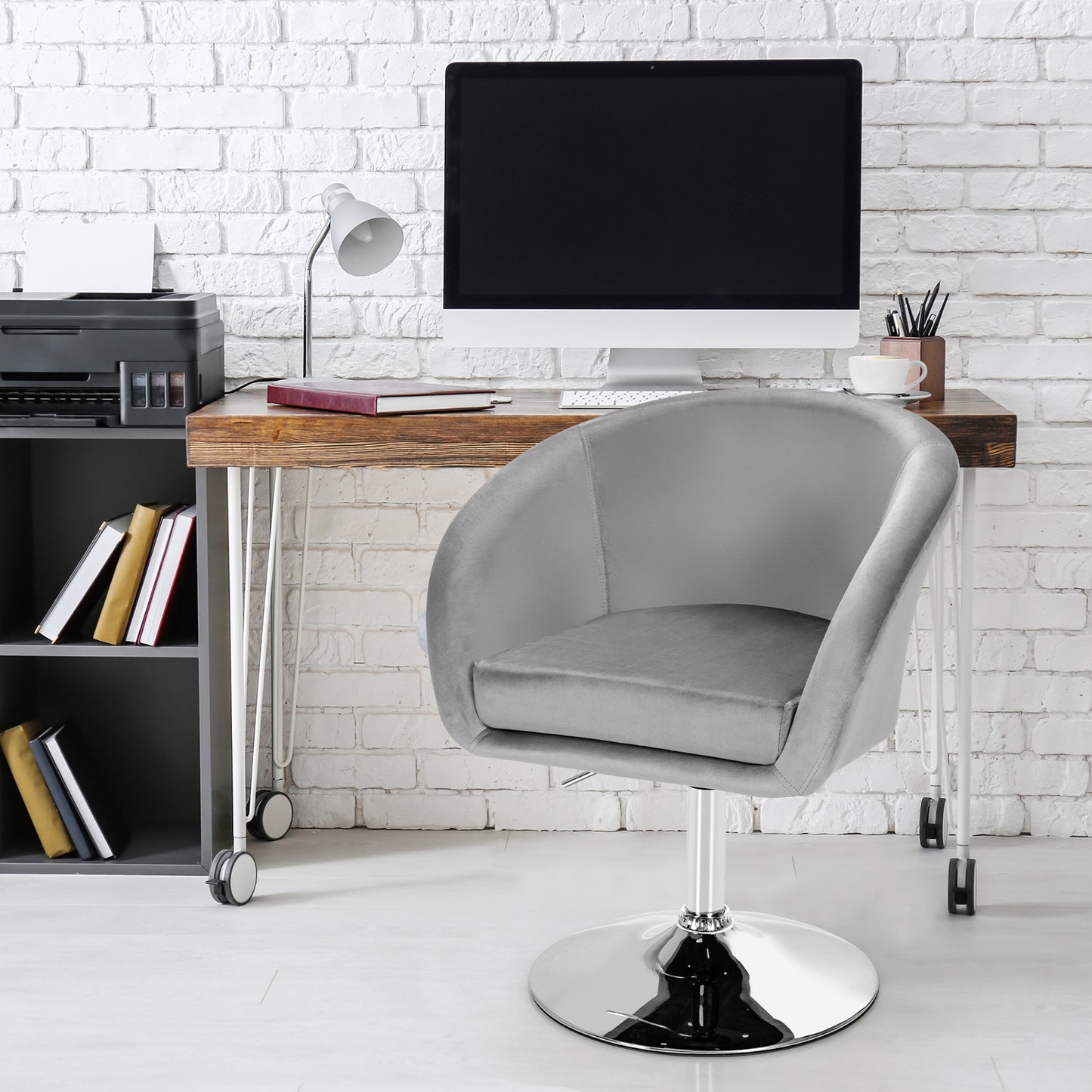 Swivel Accent Chair with Adjustable Height and Round Back