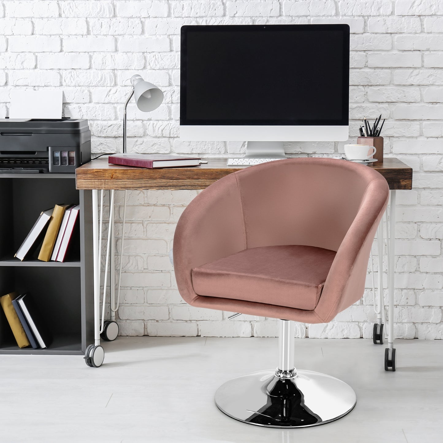 Swivel Accent Chair with Adjustable Height and Round Back